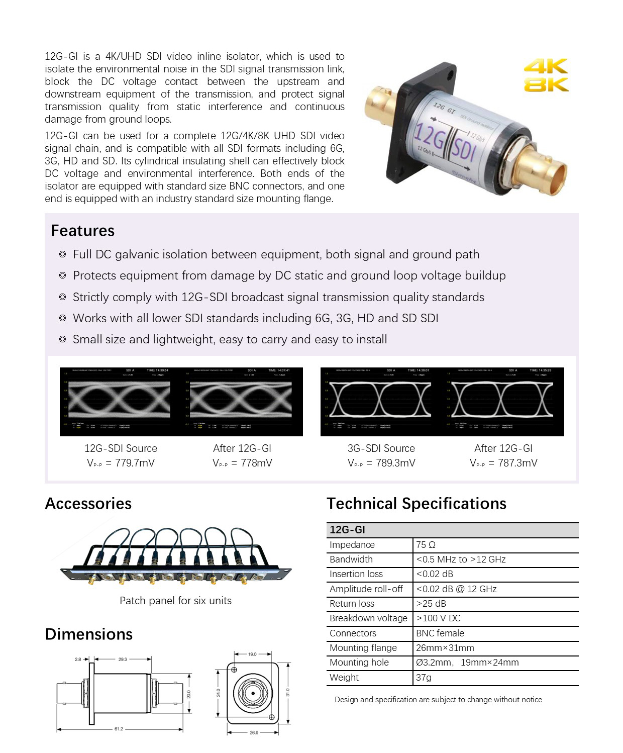 12G-GI UHD SDI Video Galvanic Isolator_V1.07(1)