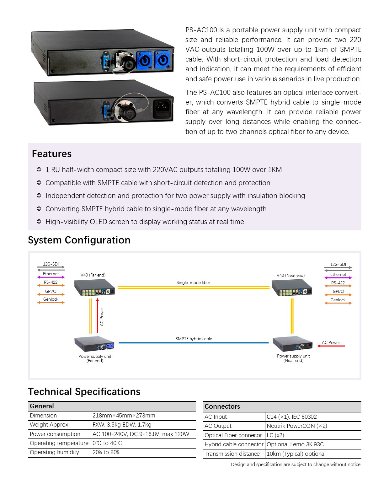 PS-AC100_Power Supply and Hybrid Fiber Convertor_V1.02